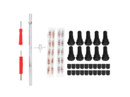 Kit de ferramentas para instalação e remoção de válvulas pneumáticas com 54 peças, incluindo extrator de bujão e núcleo.