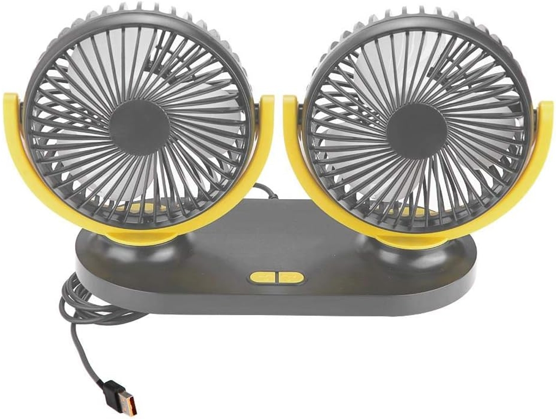Ventilador Usb Duplo Para Carro, 12v E Amarelo, Material Resistente Ao Calor, 3 Velocidades Ajustáveis, Para Carro, Van