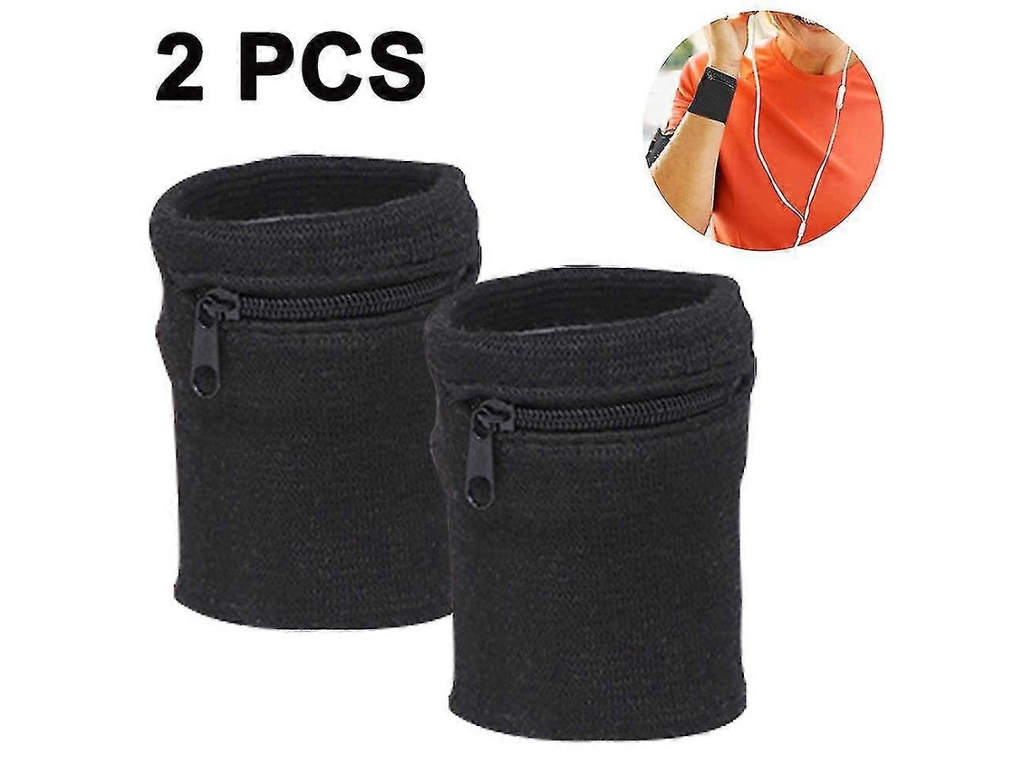 1 Par De Pulseiras Esportivas Com Zíper Para Corrida E Esportes - Preta