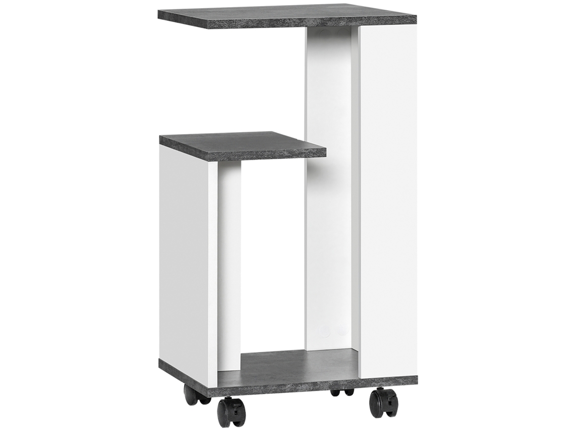 Mesa De Cabeceira Com 4 Rodízios, 3 Prateleiras, 35 X 29,5 X 65,5 Cm, Cinza/branco Ehstmind