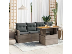 Vidaxl 5 Pcs Conjunto Sofás De Jardim C/ Almofadões Vime Pe Cinzento