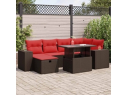 Vidaxl 7 Pcs Conjunto Sofás Jardim C/ Almofadões Vime Pe/acácia Preto