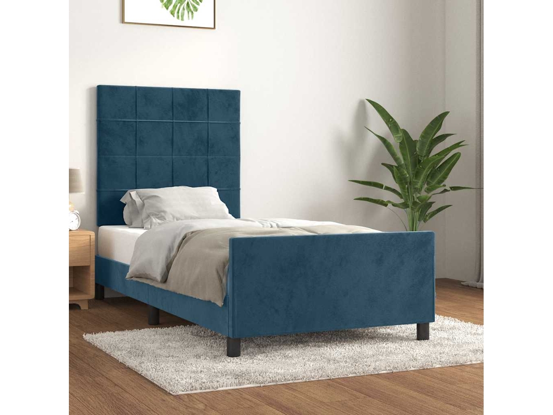 Vidaxl Estrutura De Cama Sem Colchão 90x200 Cm Veludo Azul-escuro