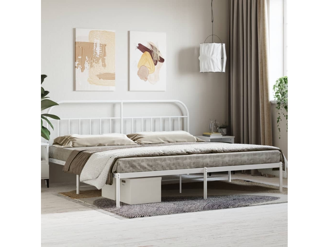 Vidaxl Estrutura De Cama Com Cabeceira 200x200 Cm Metal Branco