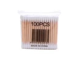 100pcs Cotonete de Madeira de Cabeça Dupla para Limpeza de Ouvido, Maquiagem e Cuidados Médicos