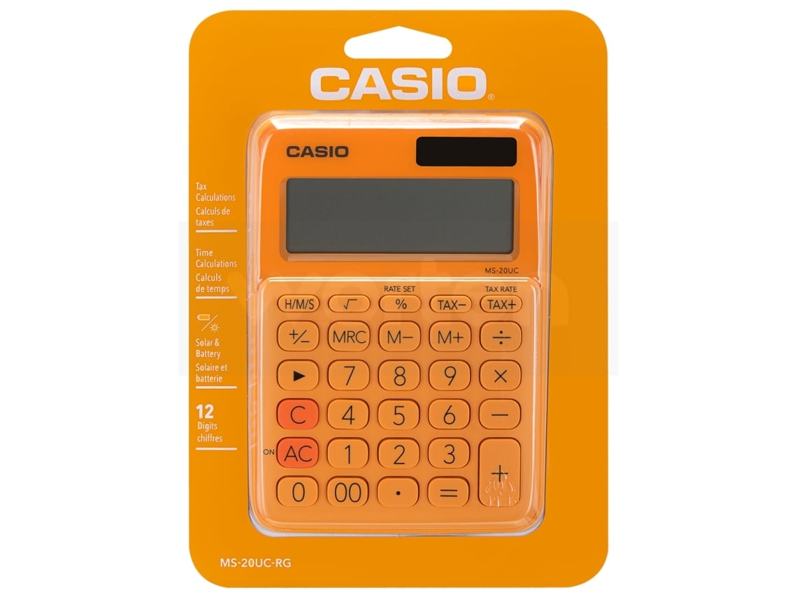 Calculadora Básica CASIO MS-20UC-RG Laranja (Outlet Caixa Aberta - 12 dígitos)