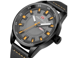 Reloj Hombre De Cuarzo Casual Impermeable Con Correa De Cuero Mini Focus (naranja Negro)