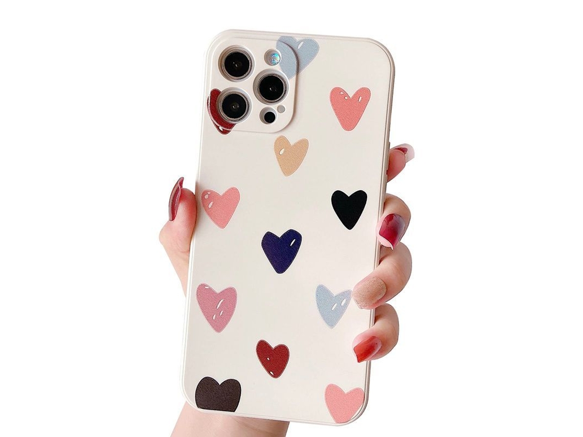 Capa para iPhone 14 Pro Max, feminina, cute, silicone macio, 6.7 polegadas, padrão de coração e floral, proteção completa | S/MARCA