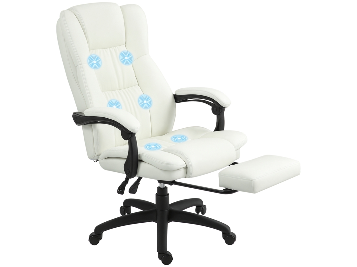 Cadeira de Escritório HARLANV1 com altura ajustável, 6 pontos de massagem e apoio de pés retrátil (68,5x68,5x113,5 cm) creme
