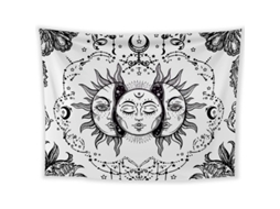 Tapestry De Pared Mandala Sol E Lua Preto E Branco Para Quarto Decoração Psicodélica