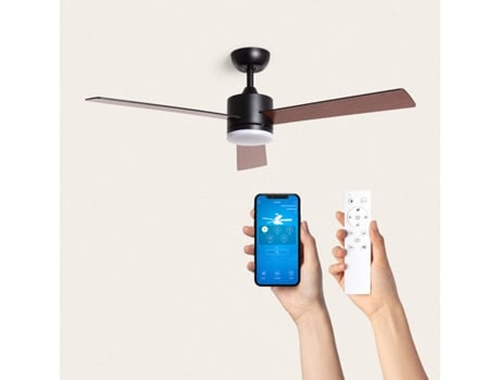 Ventoinha de Teto Silenciosa Fleves 132Cm Motor Dc Preto Lâminas: Madeira Escura com Luz Controle Remoto Wifi: Sim TECHBREY
