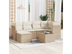 Vidaxl 7 Pcs Conjunto De Sofás P/ Jardim Com Almofadões Vime Pe Bege