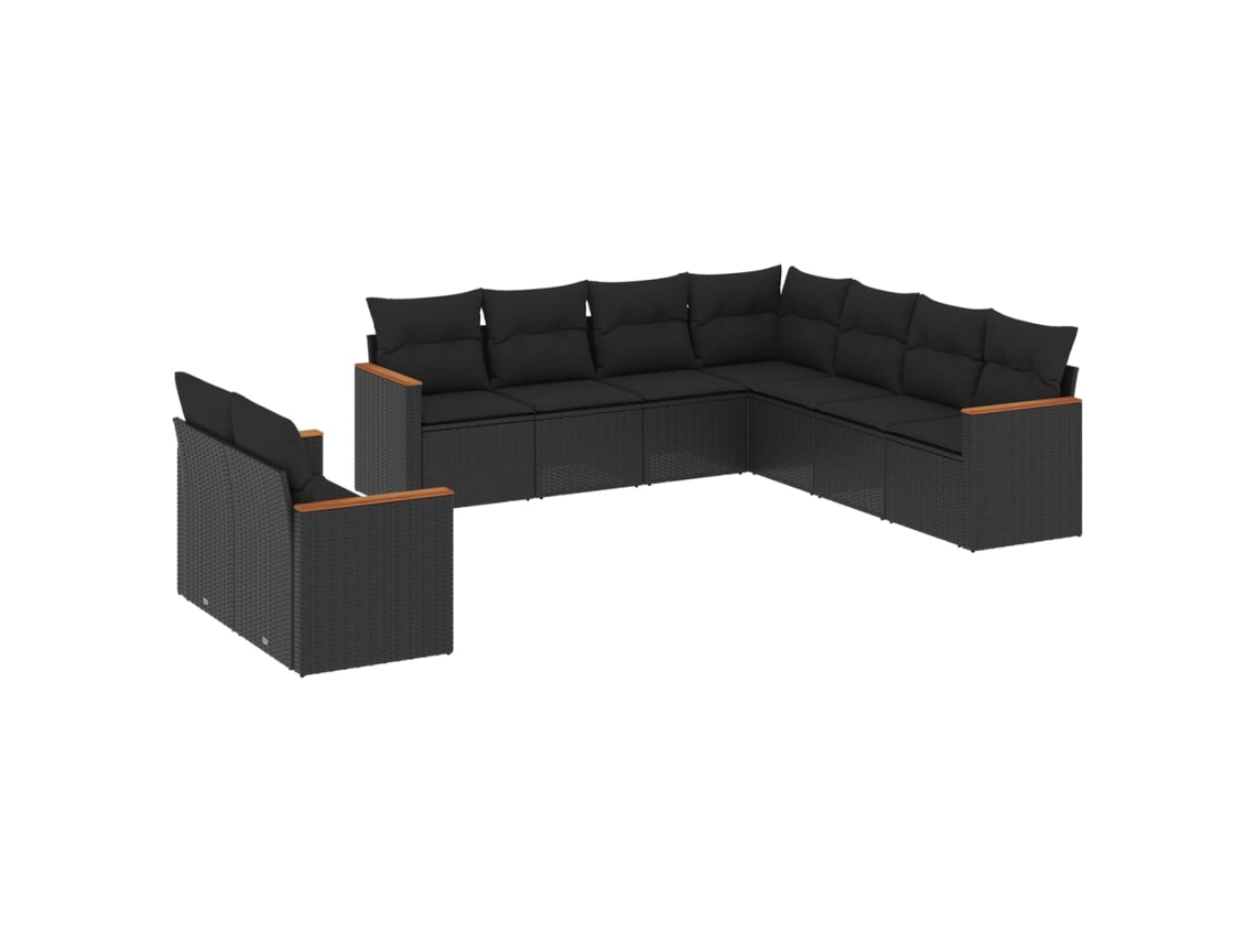 Conjunto de 9 sofás de jardim com almofadões Vime Pe Preto MAISON EXCLUSIVE (9 peças)
