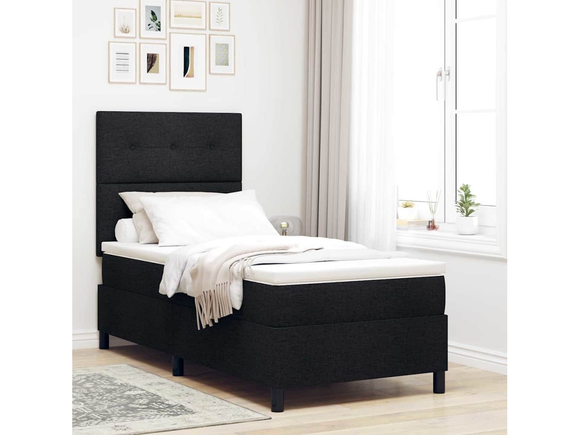 Vidaxl Cama Box com Cabeceira Preto 90 X 200 Cm Tecido