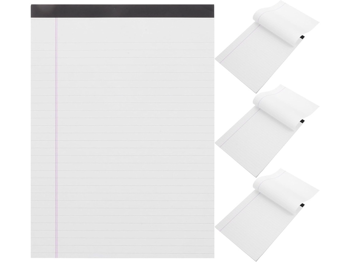 Bloco De Notas A4 Branco, Pacote Com 4 Unidades, Papel Linhas Largas, Fácil De Destacar, Solução Portátil