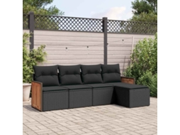 Vidaxl 5 Pcs Conjunto Sofás De Jardim Com Almofadões Vime Pe Preto