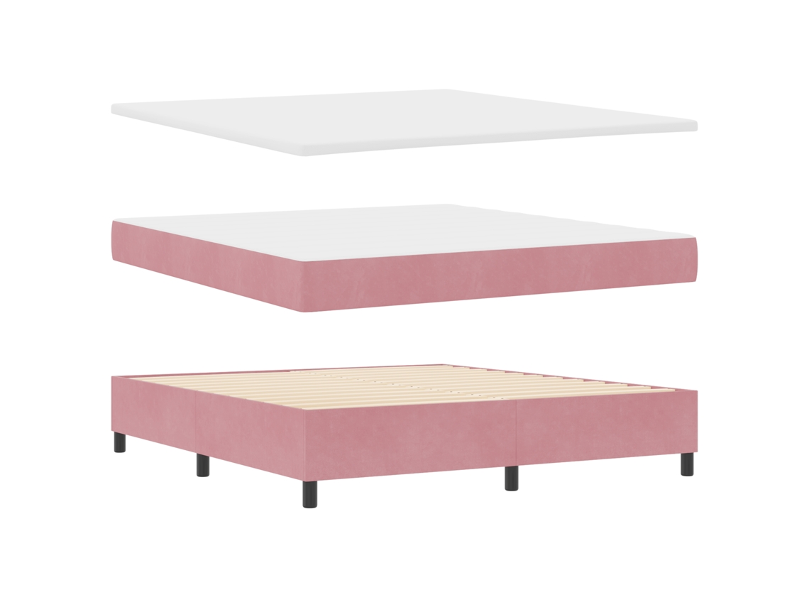 Cama Box Com Colchão E Banco  Rosa Vidaxl Veludo (180x200 Cm)
