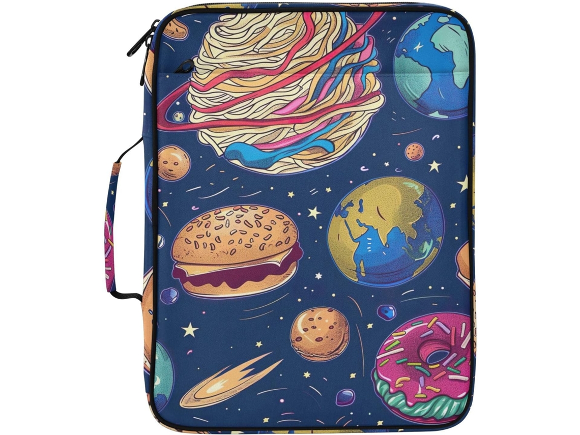 Cartoon Planets Pasta Expansível Fast Food, Organizador Com 7 Bolsos, Fichário De 3 Argolas E Compartimento Com Zíper