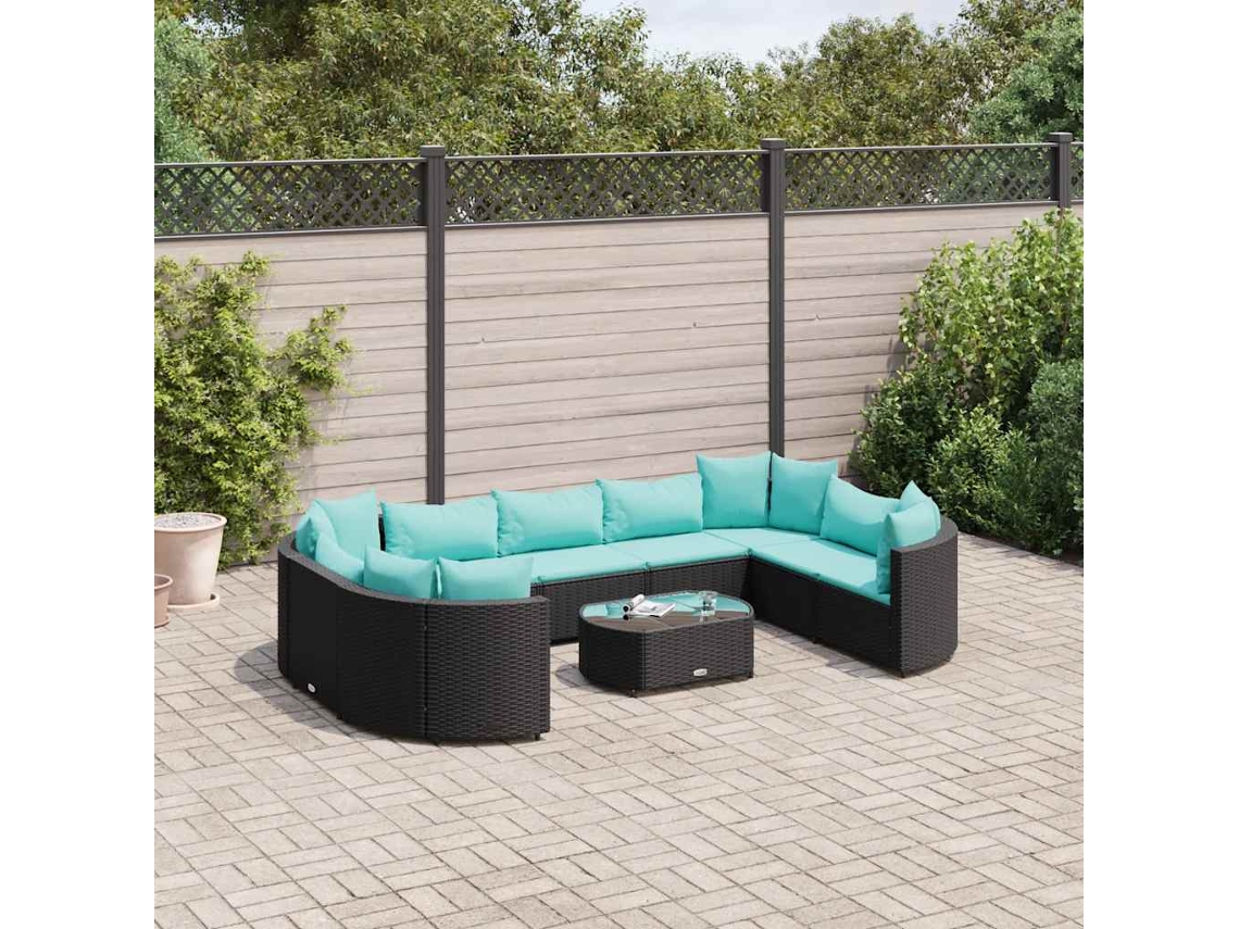 Vidaxl 10 Pcs Conjunto Sofás De Jardim C/ Almofadões Vime Pe Preto