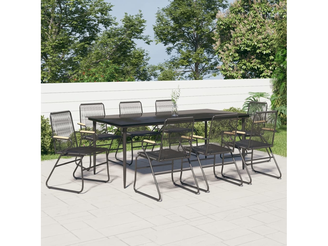 Vidaxl 9 Pcs Conjunto De Jantar Para Jardim Vime De Pvc Preto