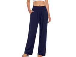 2026 pantalones Casuales Anchos para Mujer de Algodón Suave Con Bolsillos Y Cintura Alta Deportivos S Azul Marino