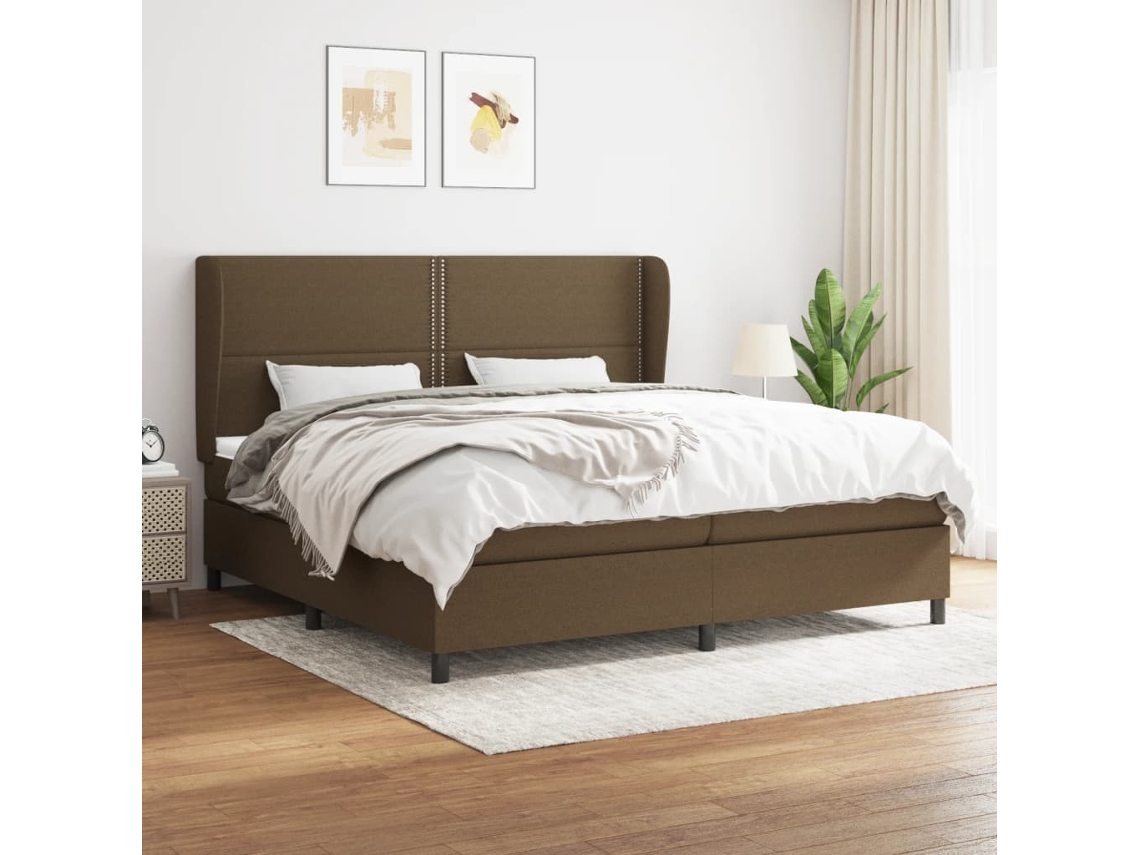 Cama Com Molas/colchão 200x200 Cm Tecido Castanho-escuro