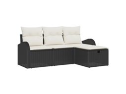 Conjunto 4 Sofá Modular Exterior Vidaxl Preto Vime Pe (179 X 117 X 85 Cm)