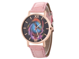 Relógio feminino coreano Zhoulianfa T0138-z com pulseira de couro e movimento de quartzo rosa.