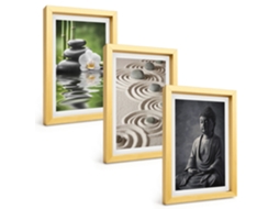 Galeria De Pinturas Muraisvista Relaxante, Buda, Zen Moldura Dourada Fotos Para O Escritório Espelharte (3 Peças 20x30 Cm)