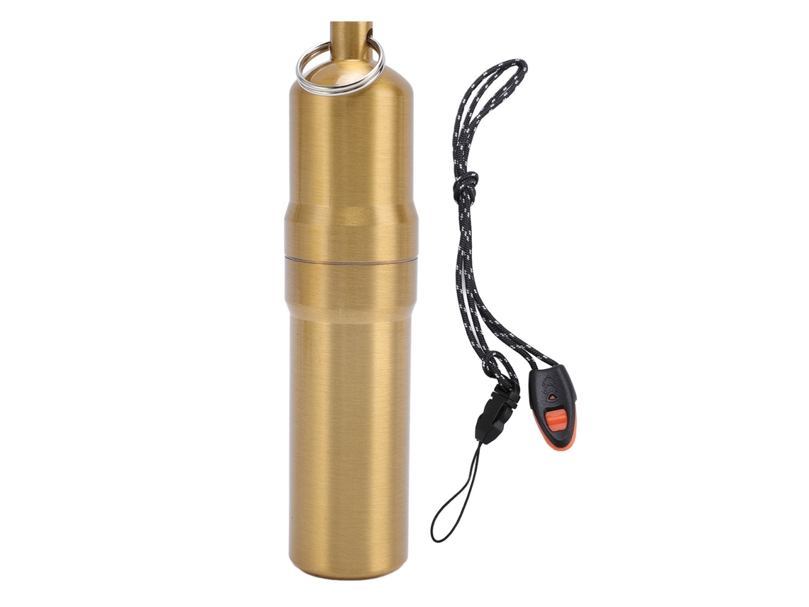 Tubo de Armazenamento de Metal de Alumínio Leve Impermeável Airtight Portátil com Apito para Camping Viagens Ouro