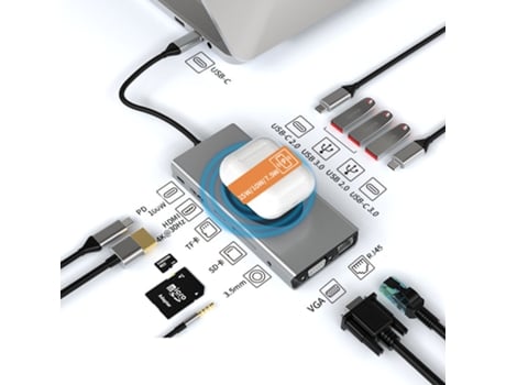 Estação de Ancoragem Tipo-C / Hubusb / Estação de Ancoragem de Telemóveis de 15W Carregamento Sem Fios/Gigabit