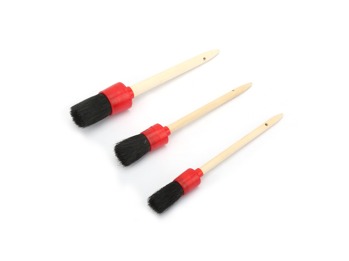 Set De Escovas De Limpeza Com Cabo De Madeira Natural Para Lavagem De Carros (2, 3 Peças)