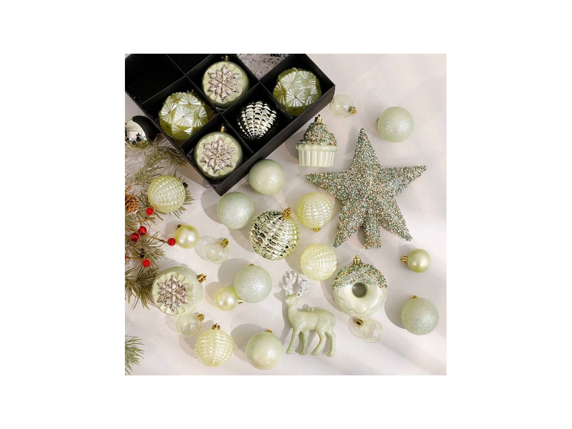 Pingente De Conjunto De Bola De Natal, Estrela De Topo De Árvore Verde Creme Igvtrade (adequada Para Árvores De 120 240cm)