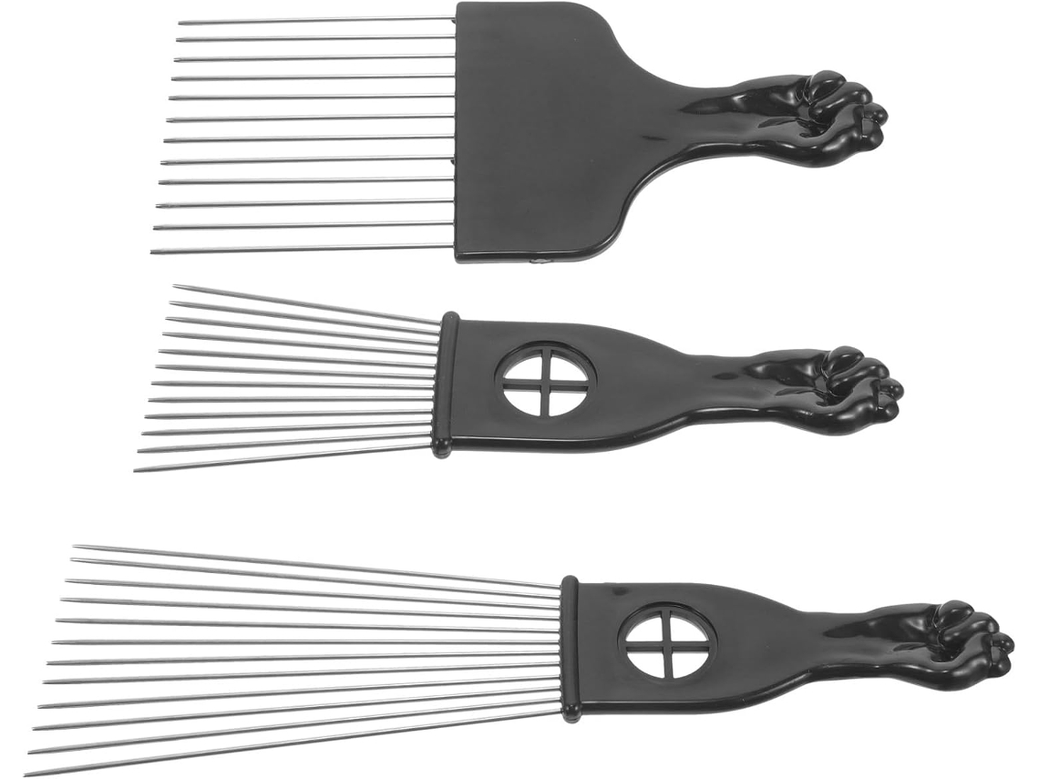 Conjunto de 3 canetas profissionais de metal preto para penteadeiras com cabelo afro.