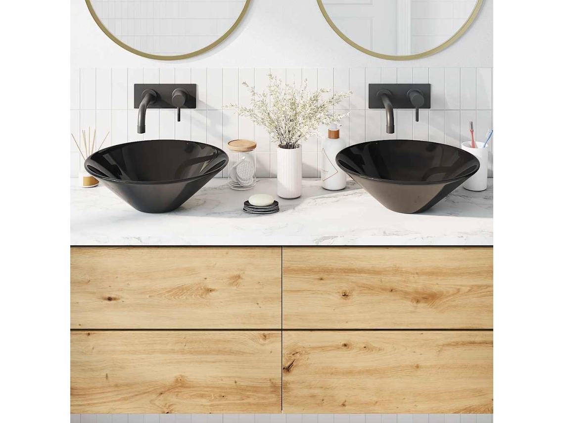 Vidaxl Lavatórios 2 Pcs Ø42x14 Cm Cerâmica Preto Brilhante