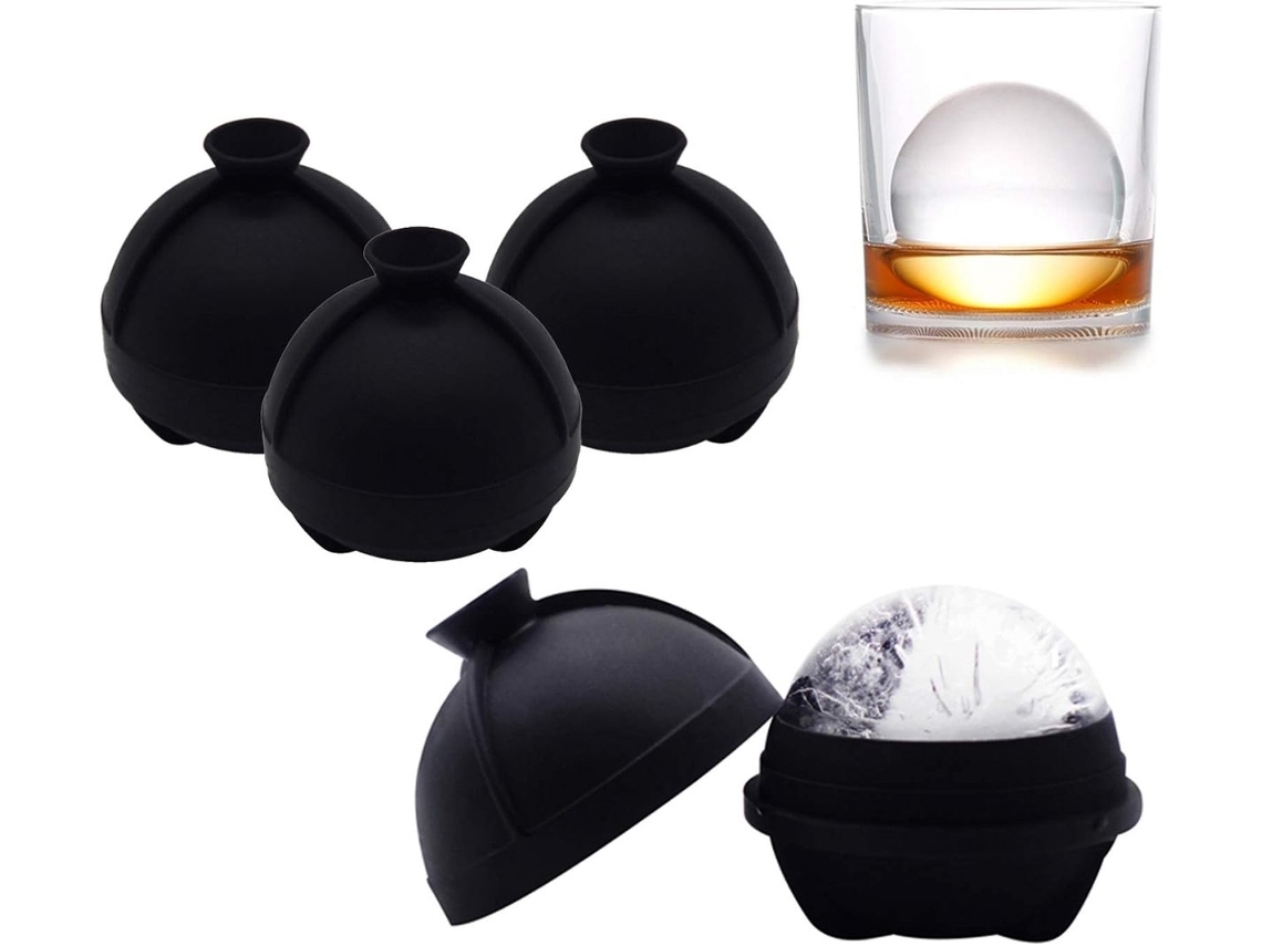 Conjunto De 4 Formas De Gelo Reutilizáveis​​ 5, 8 Cm(2, 3 Polegadas), Forma De Gelo Redonda Silicone Com Tampa E Funil Para Fácil Desenformar, Preta