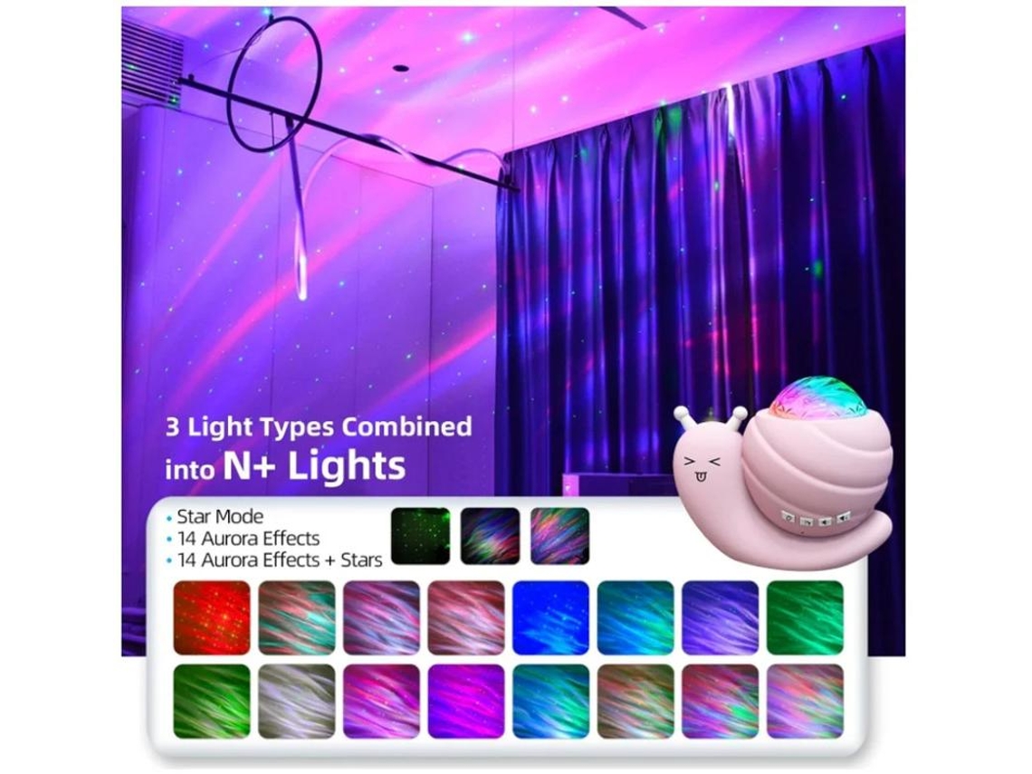 Luz Noturna Do Projetor Star Luzes Do Projetor Aurora Galaxy 4 Em 1 Luzes Noturnas Snail Kids Para Quarto Com Coluna Remota/música Yizhood