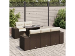 Vidaxl 6 Pcs Conjunto De Sofás Jardim C/ Almofadões Vime Pe Castanho
