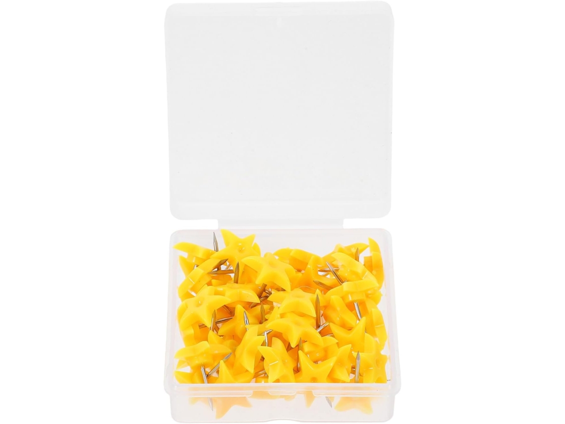 Pacote Com 100 Tachinhas Em Formato De Estrela Para Quadros Cortiça Escritório, Feitas De Plástico E Ferro, Seguras E
