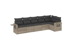 Conjunto 6 sofás jardim com almofadões VIDAXL vime PE cinzento-claro