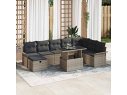 Vidaxl Conjunto De Sofá De Jardim 9 Unid. Cinzeto Vime Pe