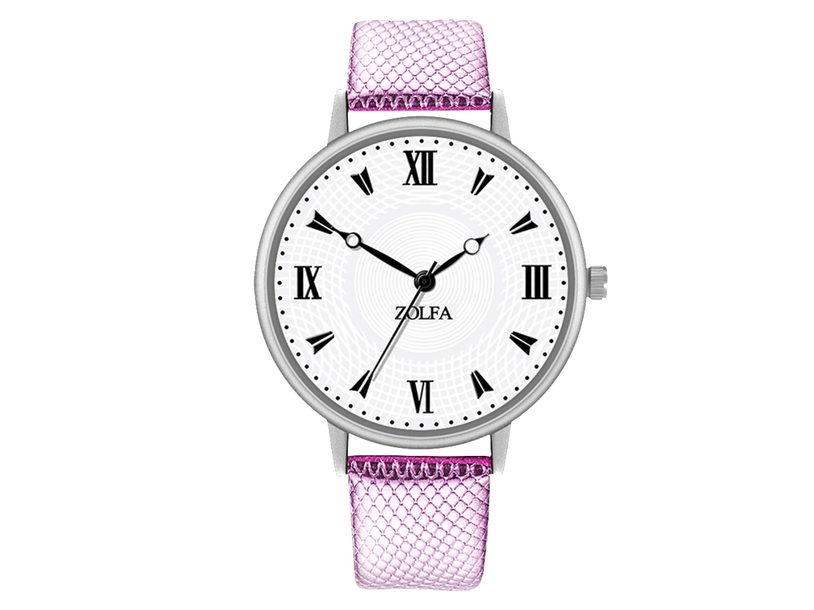 Relógio de Pulso Feminino Estiloso com Pulseira de Couro Quarts Cor Roxa