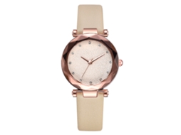 Relógio de Pulso Feminino Analógico com Pulseira Pu Estilo Fashion e Movimento de Quartzo (bege)