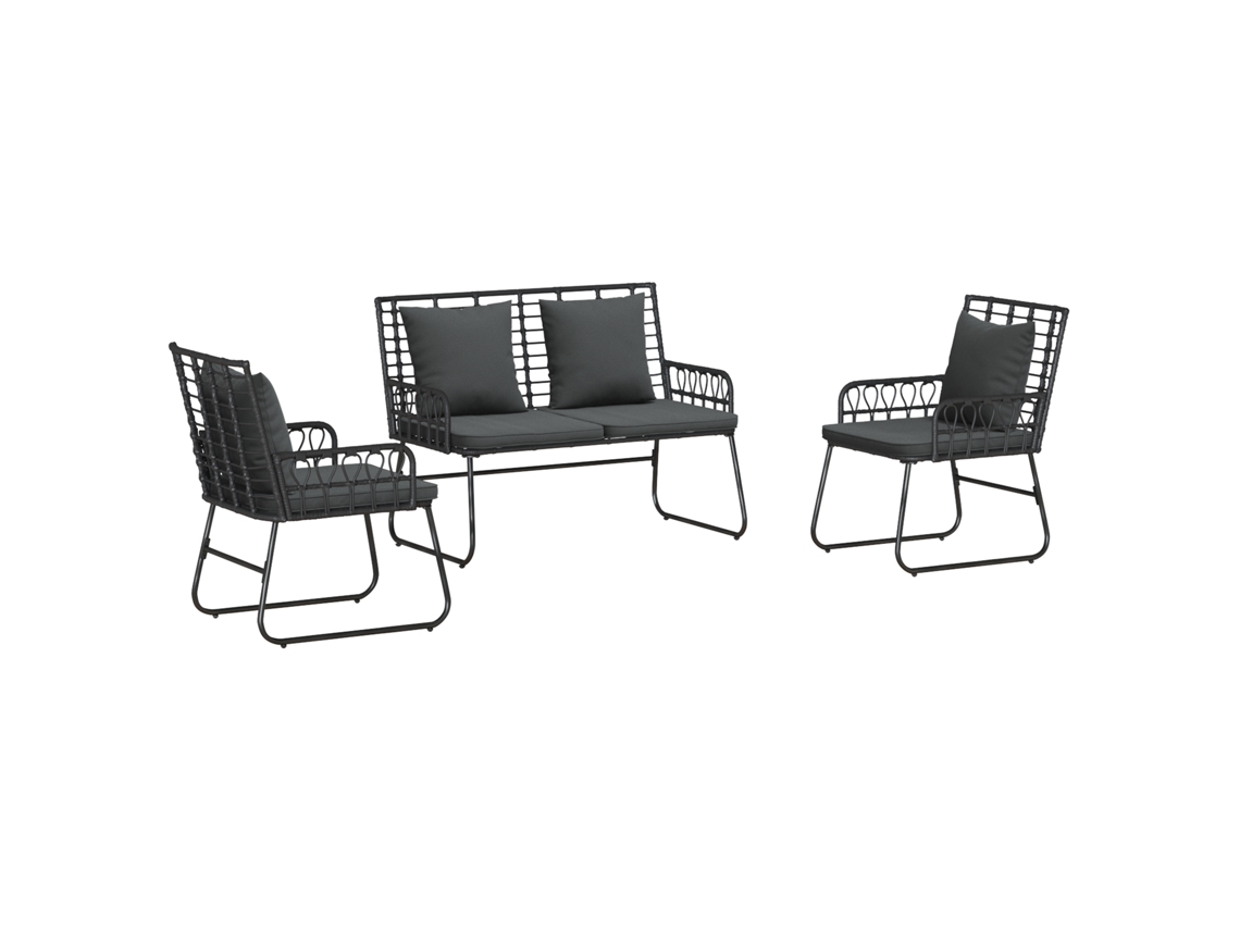 Conjunto 3 Móveis De Jardim Vidaxl Preto Vime Pe (113 X 69 X 83 Cm)
