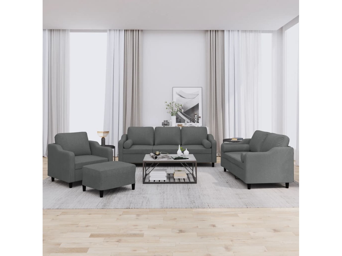 Vidaxl 4 Pcs Conjunto De Sofás Com Almofadas Tecido Cinzento-escuro