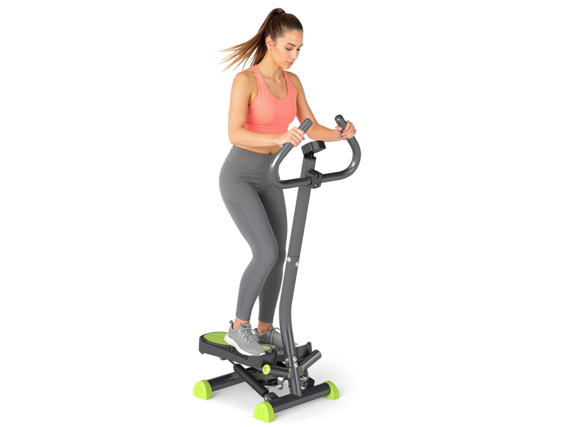 Stepper de Guidão com Tela LCD, Ajustável, em Aço Cinza, Verde e Preto
