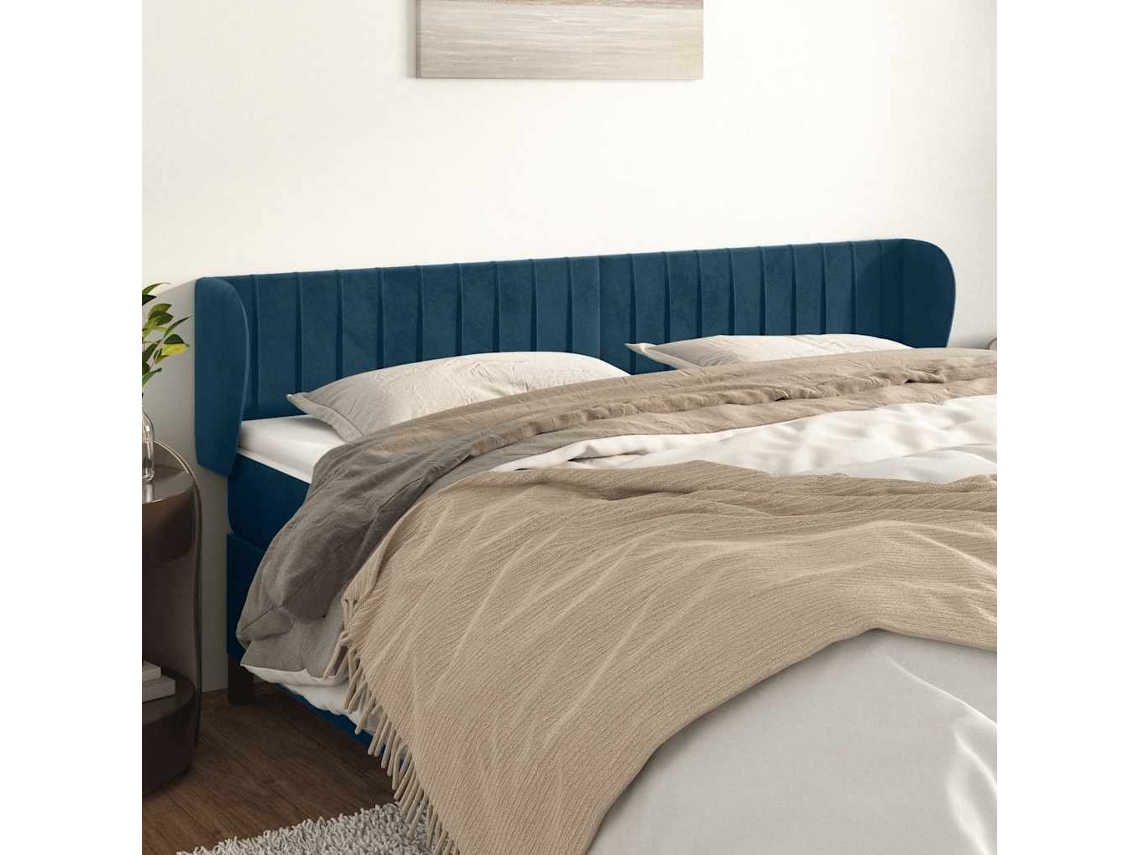 Vidaxl Cabeceira De Cama C/ Abas Veludo 203x23x78/88cm Azul-escuro