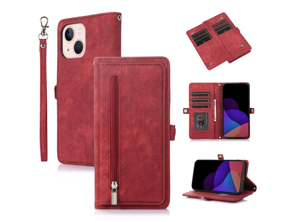Capa Para Iphone 15 Pele Sintética Com Porta-cartões Vermelho