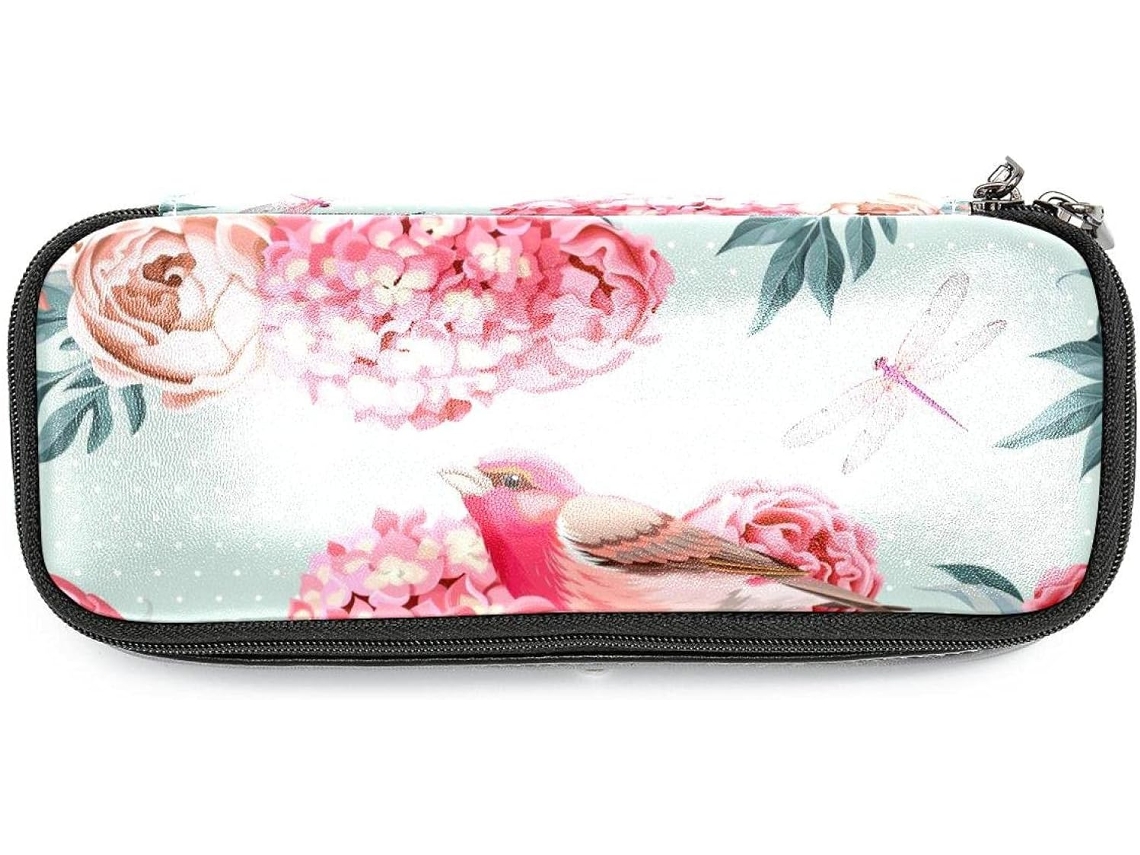 Estojo Lápis Com Estampa De Pássaros E Flores, Design Retrô De Libélula E Donzelinha, Grande Capacidade, Ideal