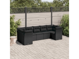 Vidaxl 7 Pcs Conjunto De Sofás P/ Jardim C/ Almofadões Vime Pe Preto